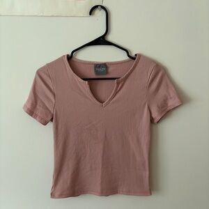 Women's Ribbed V-Neck Top - Pink